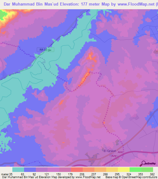 Dar Muhammad Bin Mas`ud,Tunisia Elevation Map