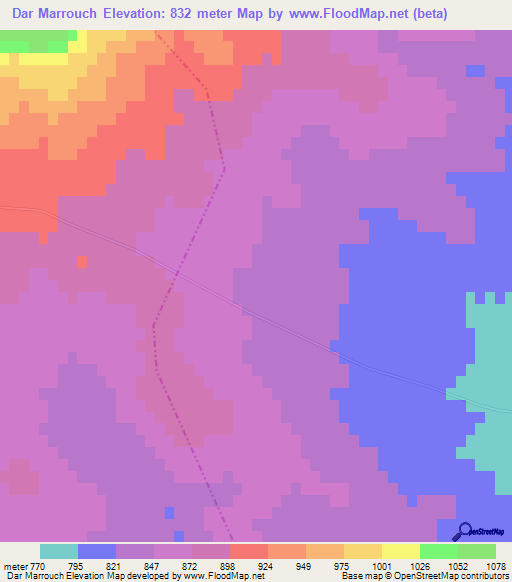 Dar Marrouch,Tunisia Elevation Map