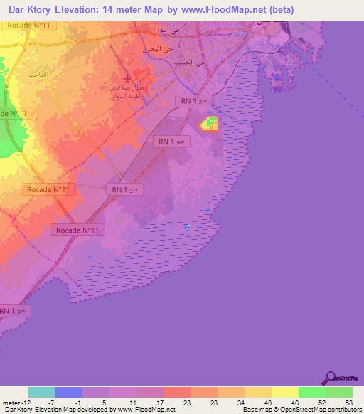 Dar Ktory,Tunisia Elevation Map