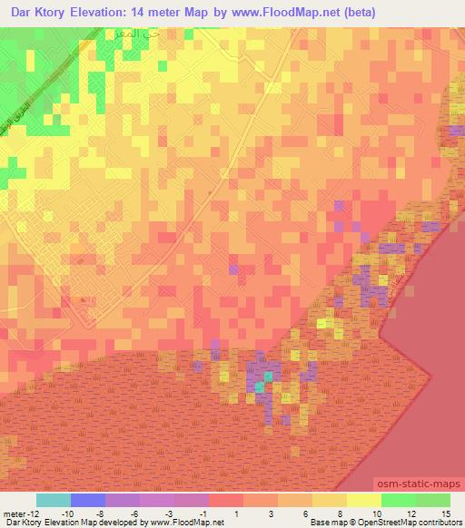 Dar Ktory,Tunisia Elevation Map