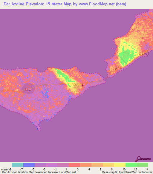 Dar Azdine,Tunisia Elevation Map