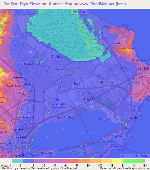 Dar Bou Diya,Tunisia Elevation Map