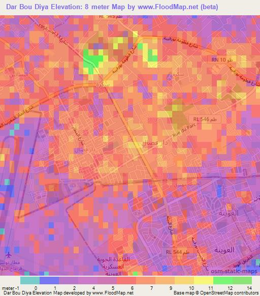 Dar Bou Diya,Tunisia Elevation Map