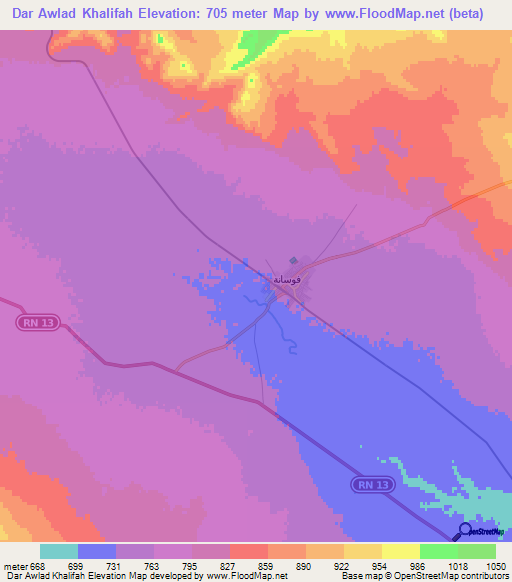 Dar Awlad Khalifah,Tunisia Elevation Map