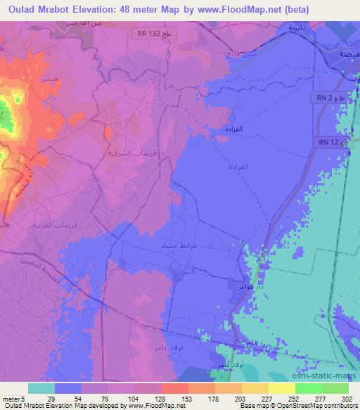 Oulad Mrabot,Tunisia Elevation Map