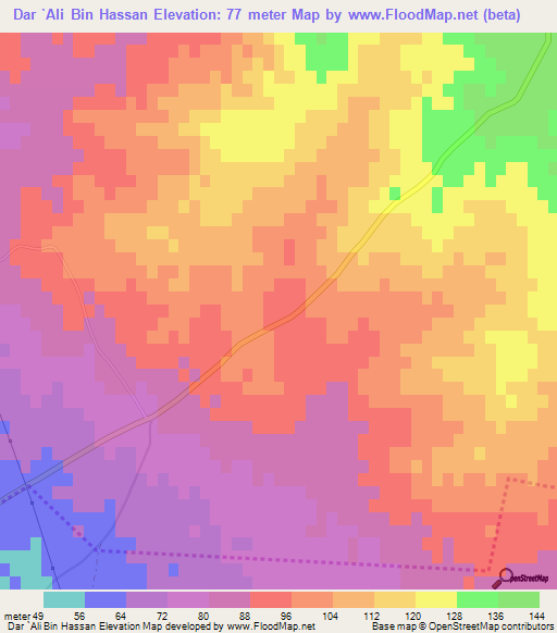 Dar `Ali Bin Hassan,Tunisia Elevation Map