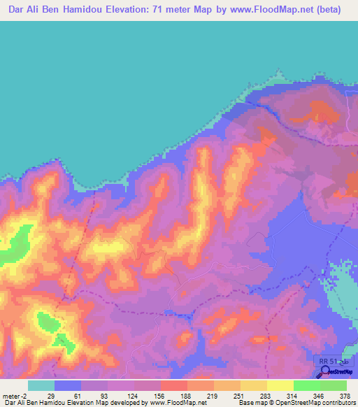Dar Ali Ben Hamidou,Tunisia Elevation Map