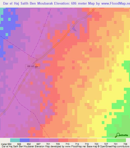 Dar el Haj Salih Ben Moubarak,Tunisia Elevation Map