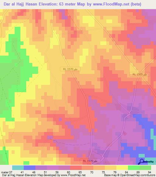 Dar al Hajj Hasan,Tunisia Elevation Map