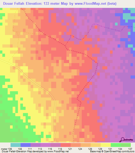 Douar Fellah,Tunisia Elevation Map