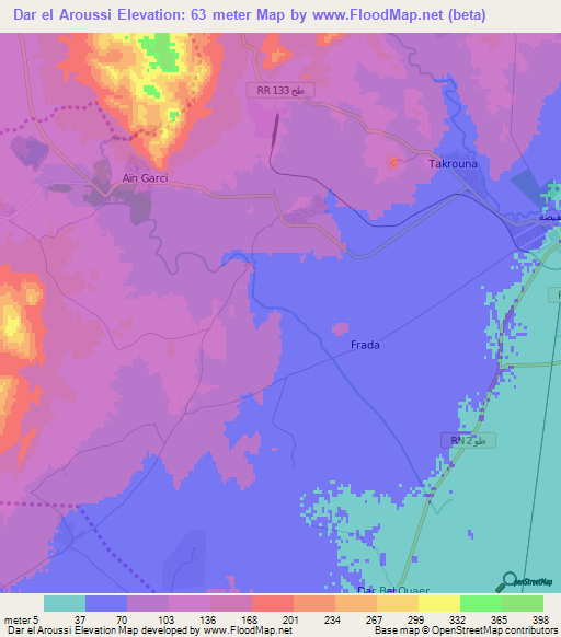 Dar el Aroussi,Tunisia Elevation Map