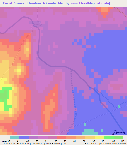 Dar el Aroussi,Tunisia Elevation Map