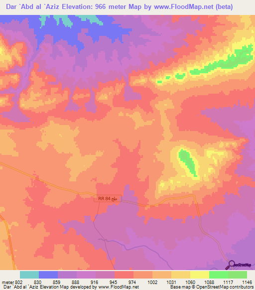 Dar `Abd al `Aziz,Tunisia Elevation Map
