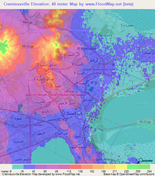 Cremieuxville,Tunisia Elevation Map