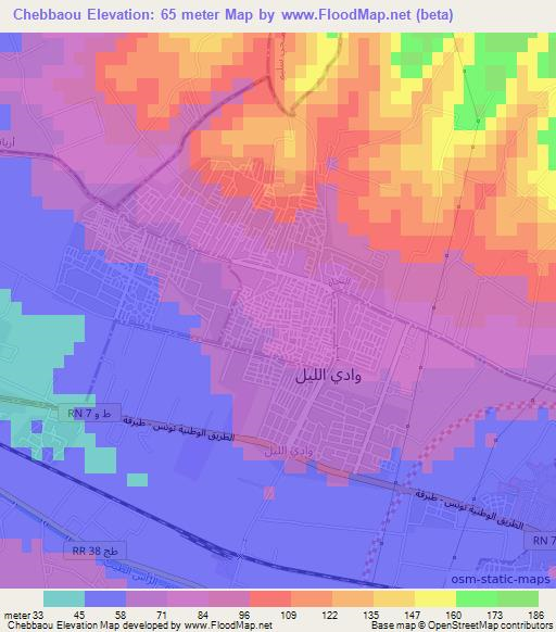 Chebbaou,Tunisia Elevation Map