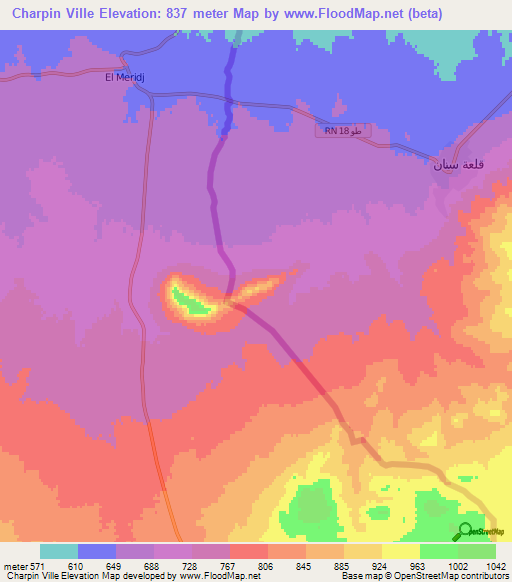 Charpin Ville,Tunisia Elevation Map