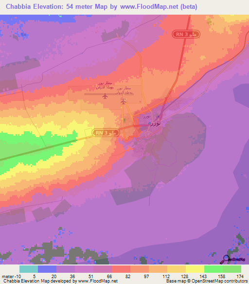 Chabbia,Tunisia Elevation Map