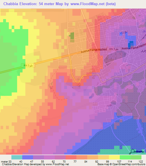 Chabbia,Tunisia Elevation Map