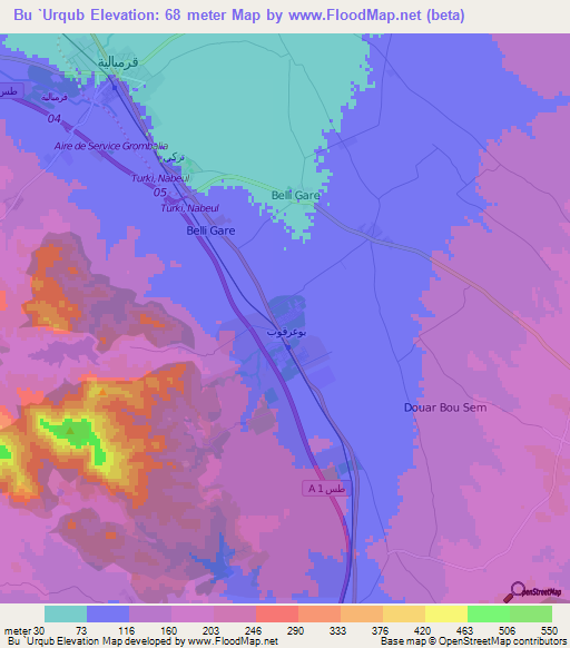 Bu `Urqub,Tunisia Elevation Map