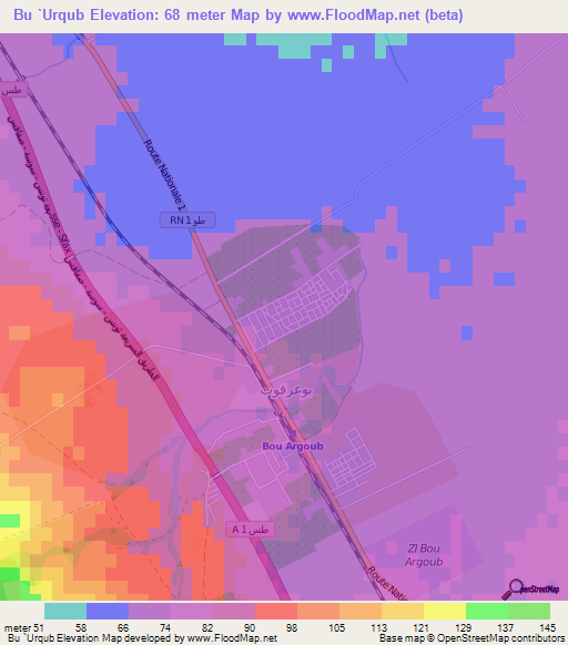 Bu `Urqub,Tunisia Elevation Map