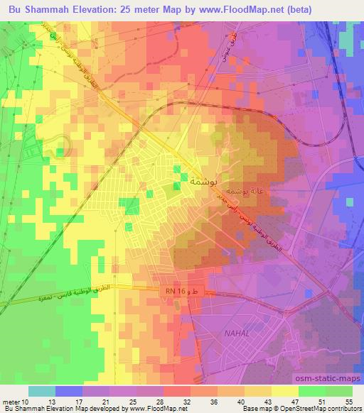 Bu Shammah,Tunisia Elevation Map