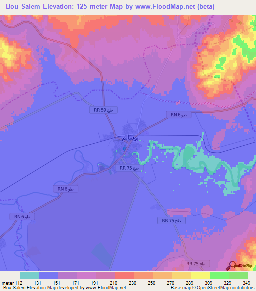 Bou Salem,Tunisia Elevation Map