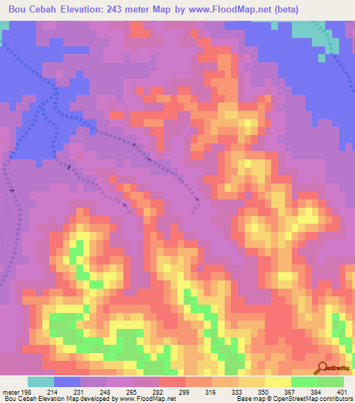 Bou Cebah,Tunisia Elevation Map