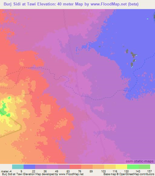 Burj Sidi at Tawi,Tunisia Elevation Map