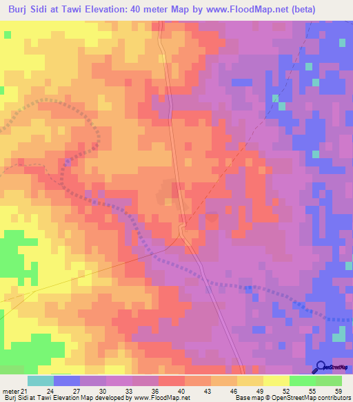 Burj Sidi at Tawi,Tunisia Elevation Map