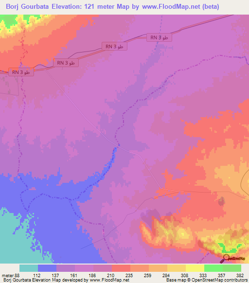 Borj Gourbata,Tunisia Elevation Map