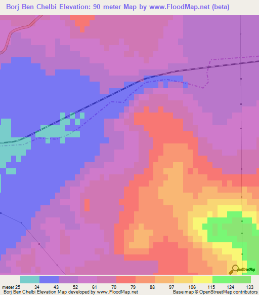 Borj Ben Chelbi,Tunisia Elevation Map