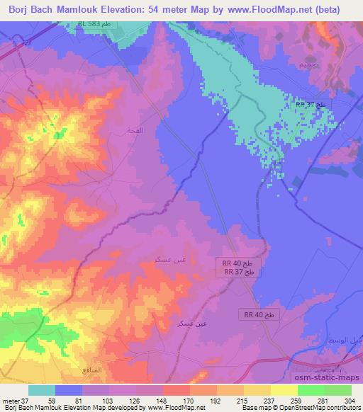 Borj Bach Mamlouk,Tunisia Elevation Map