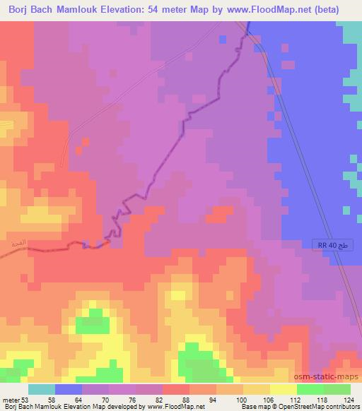 Borj Bach Mamlouk,Tunisia Elevation Map