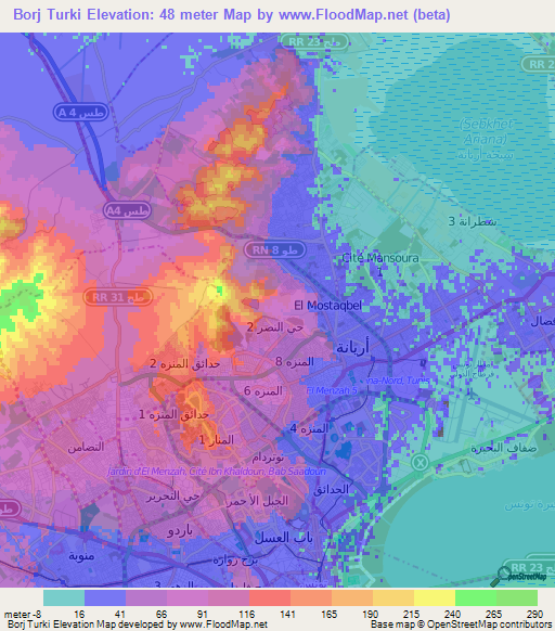 Borj Turki,Tunisia Elevation Map