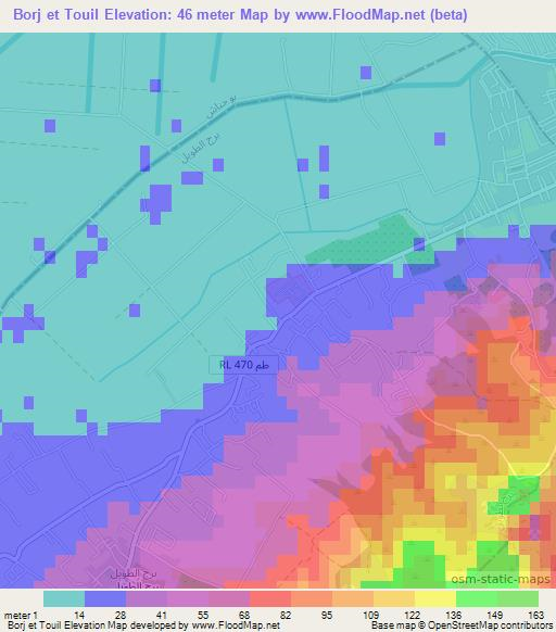 Borj et Touil,Tunisia Elevation Map