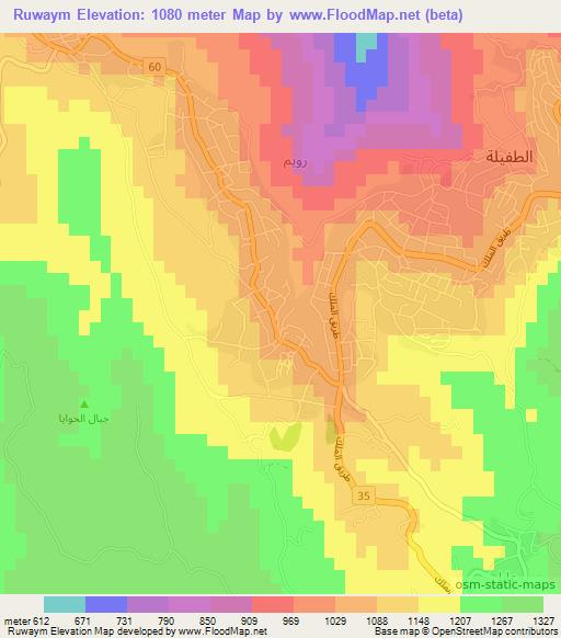 Ruwaym,Jordan Elevation Map