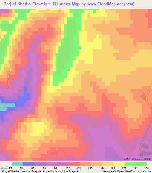 Borj el Kherba,Tunisia Elevation Map
