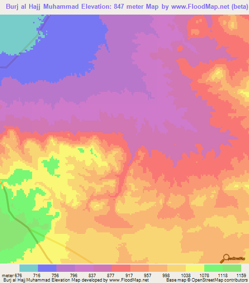 Burj al Hajj Muhammad,Tunisia Elevation Map