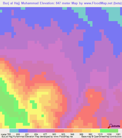 Burj al Hajj Muhammad,Tunisia Elevation Map