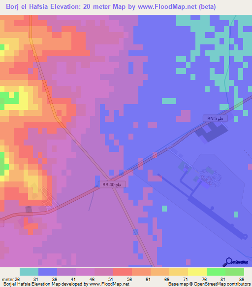 Borj el Hafsia,Tunisia Elevation Map