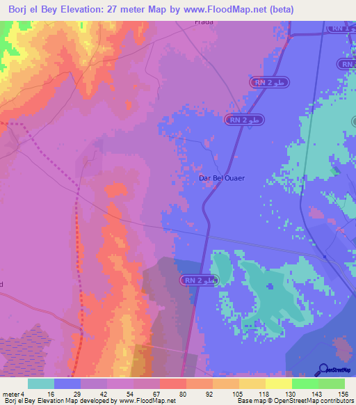 Borj el Bey,Tunisia Elevation Map
