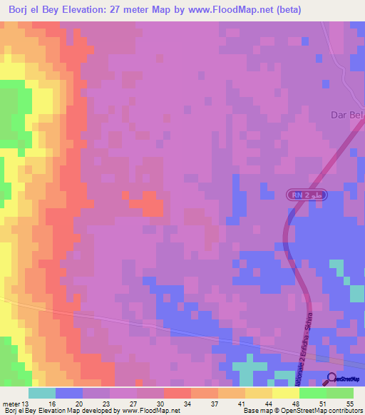 Borj el Bey,Tunisia Elevation Map