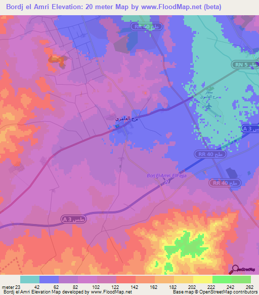Bordj el Amri,Tunisia Elevation Map
