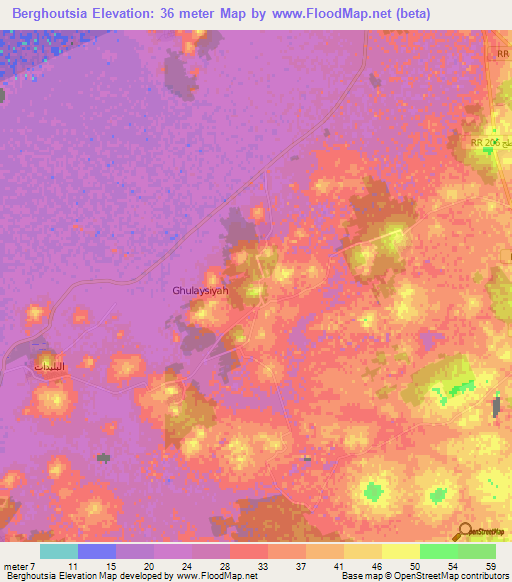 Berghoutsia,Tunisia Elevation Map