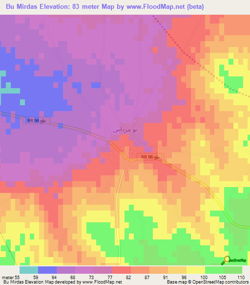 Bu Mirdas,Tunisia Elevation Map