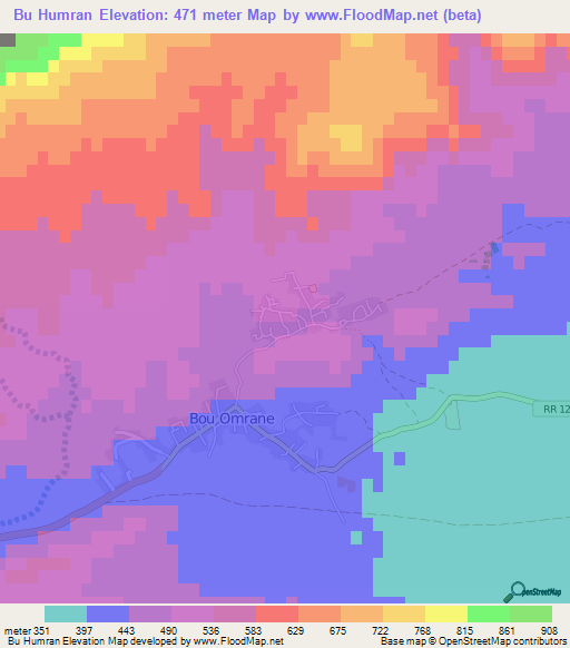 Bu Humran,Tunisia Elevation Map