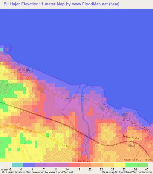 Bu Hajar,Tunisia Elevation Map