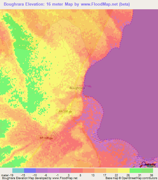 Boughrara,Tunisia Elevation Map
