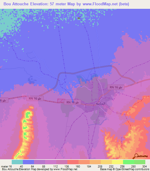 Bou Attouche,Tunisia Elevation Map