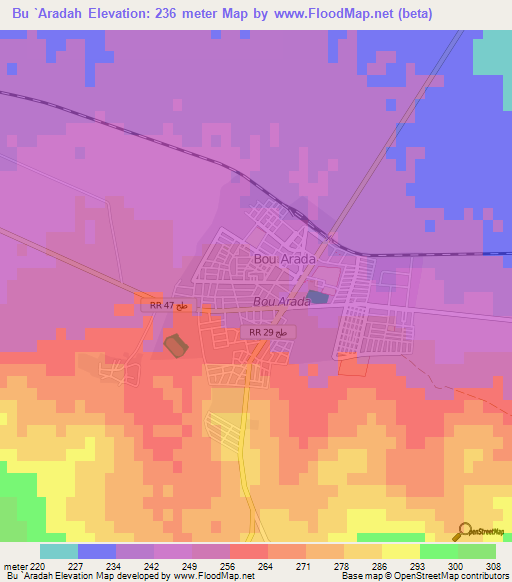 Bu `Aradah,Tunisia Elevation Map
